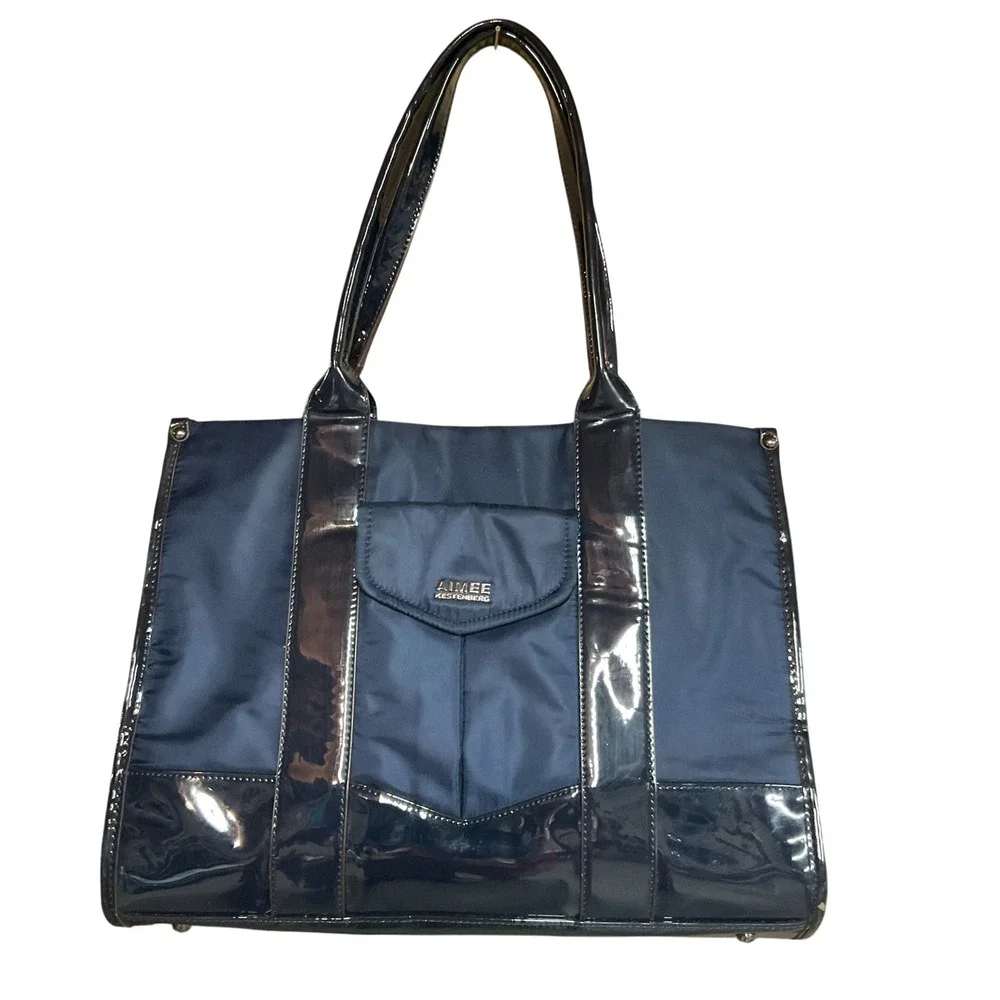 Aimee Kestenberg Women's Patent Trim Structured Tote Shoulder Double Handle Bag